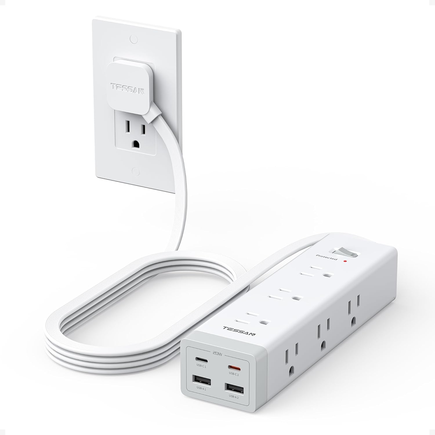 TESSAN 10 FT Surge Protector PD 20W PS09