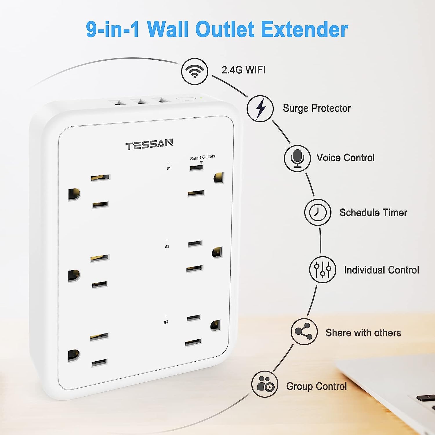 TESSAN Smart Power Strip with 6 Multi Outlet 3 USB