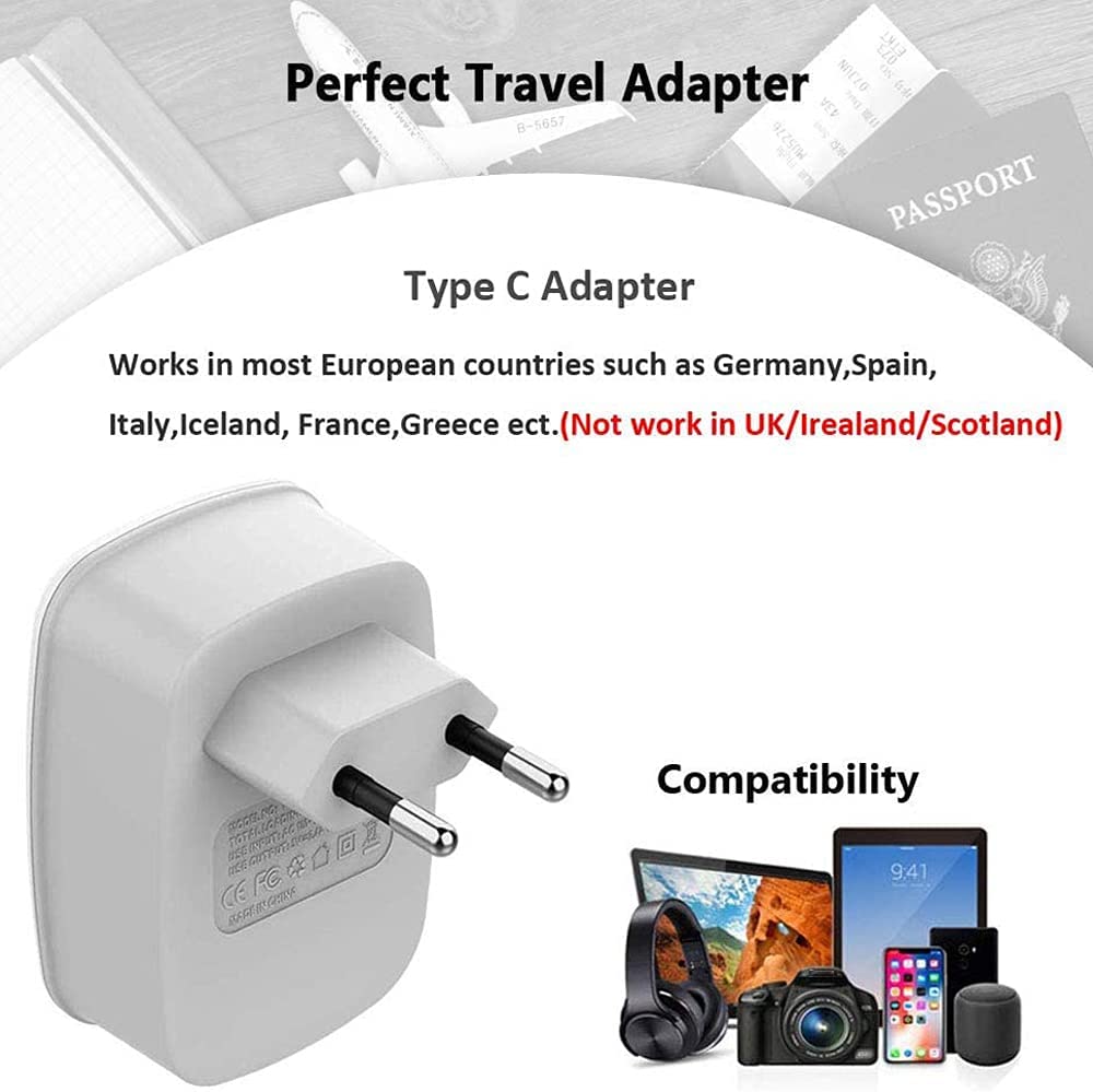 US To European Travel Adapter with 2 USB Ports