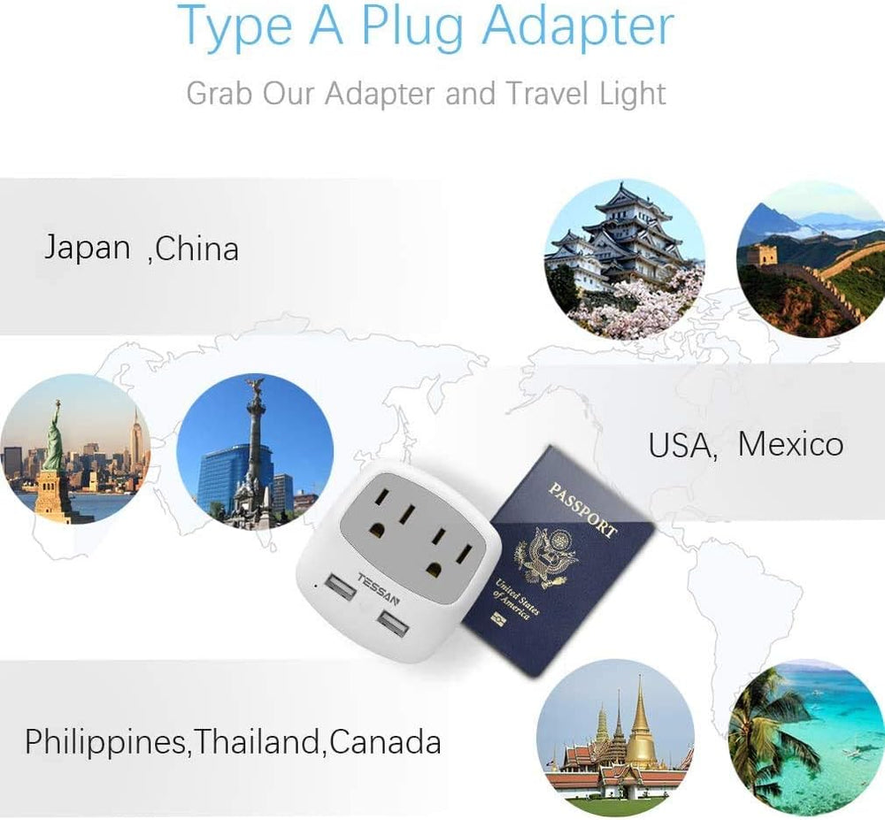 TESSAN US to Japan Plug Adapter, Outlet Adapter with 2 AC Outlets 2 USB