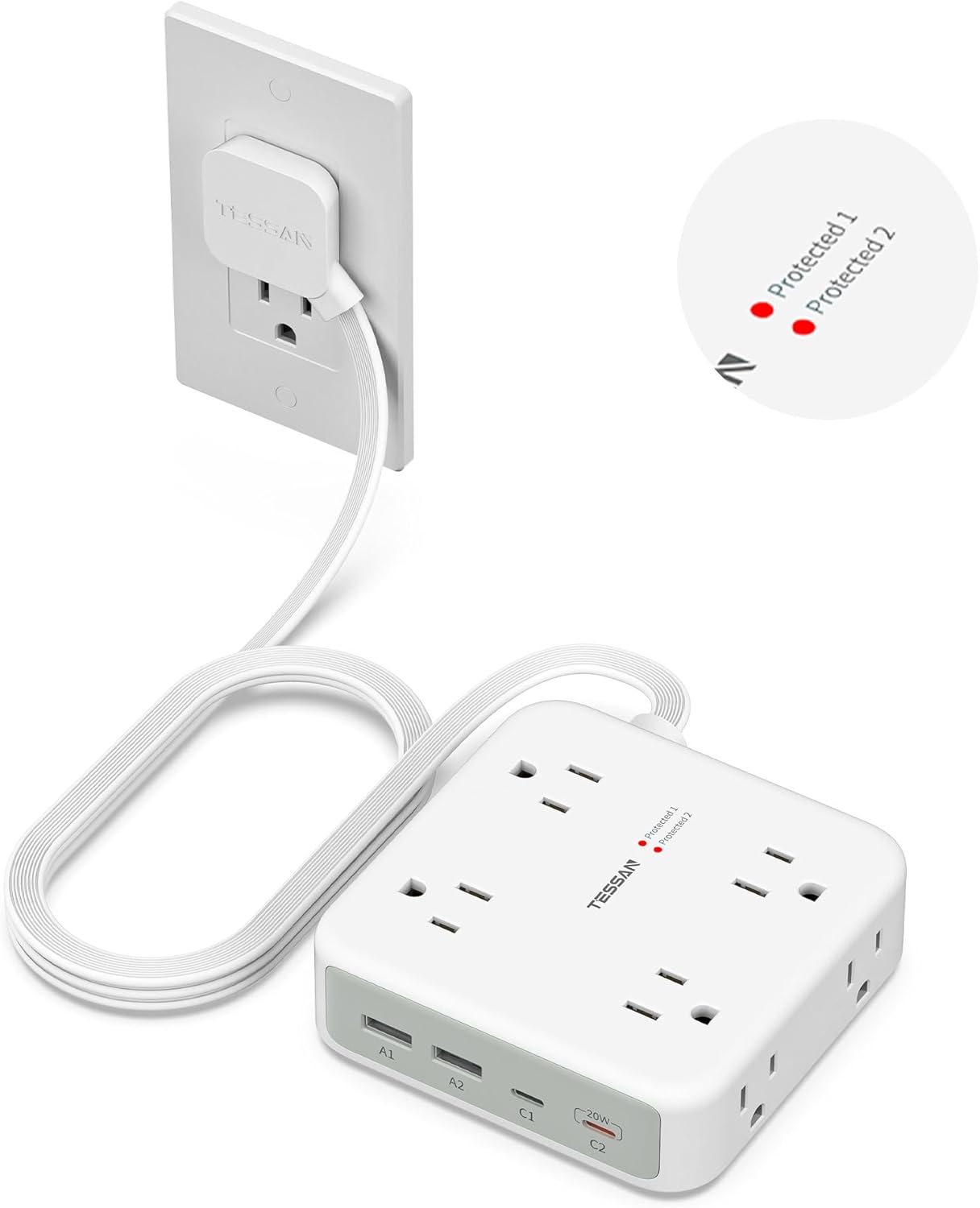 TESSAN 20W Surge Protector Power Strip PS07