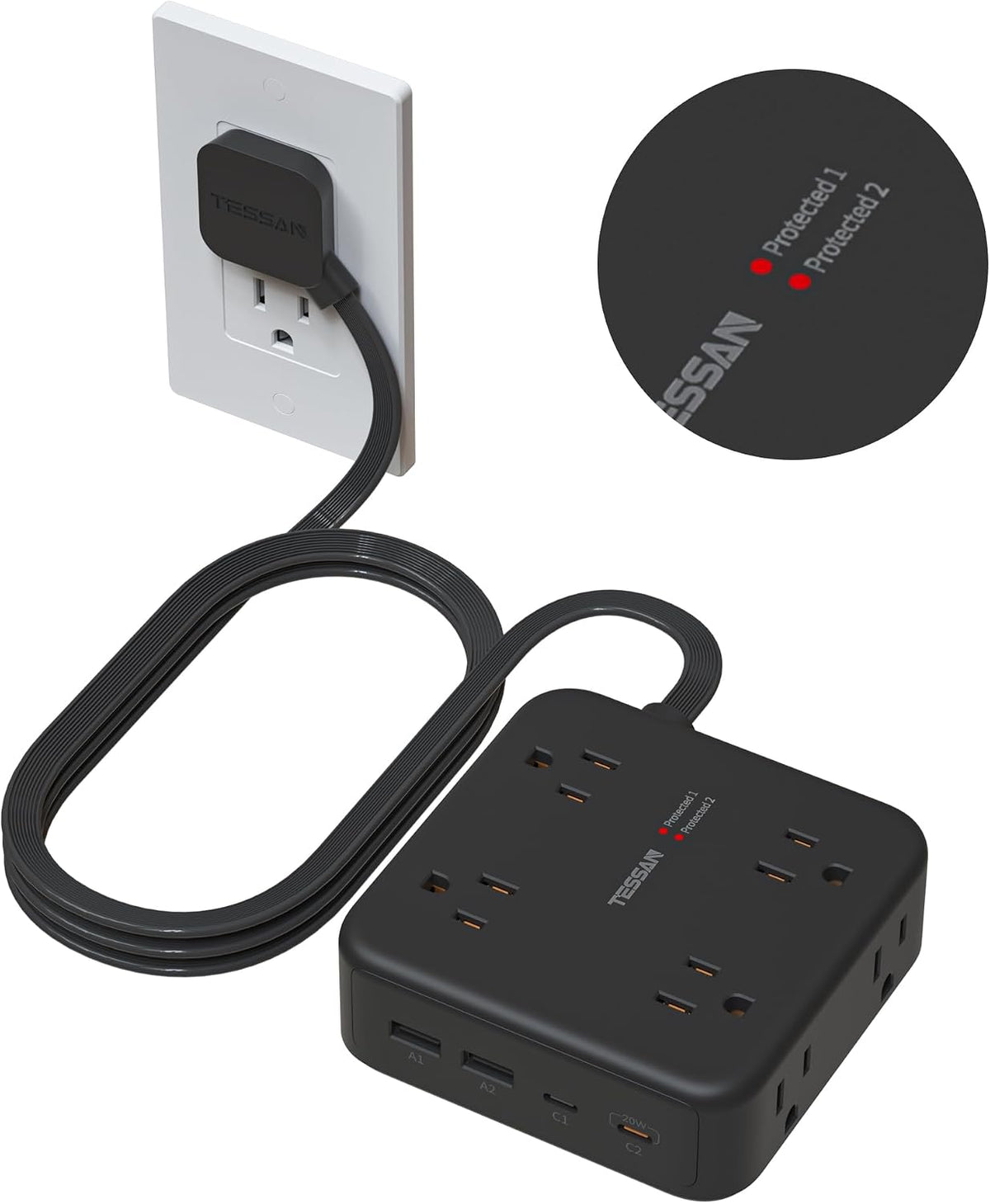 TESSAN 20W Surge Protector Power Strip PS07