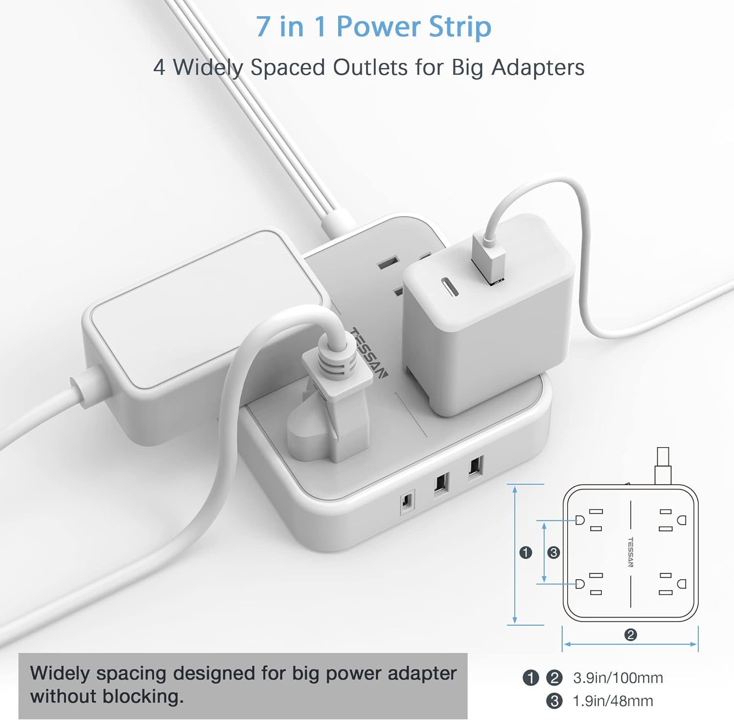 extension cord with spaced outlets