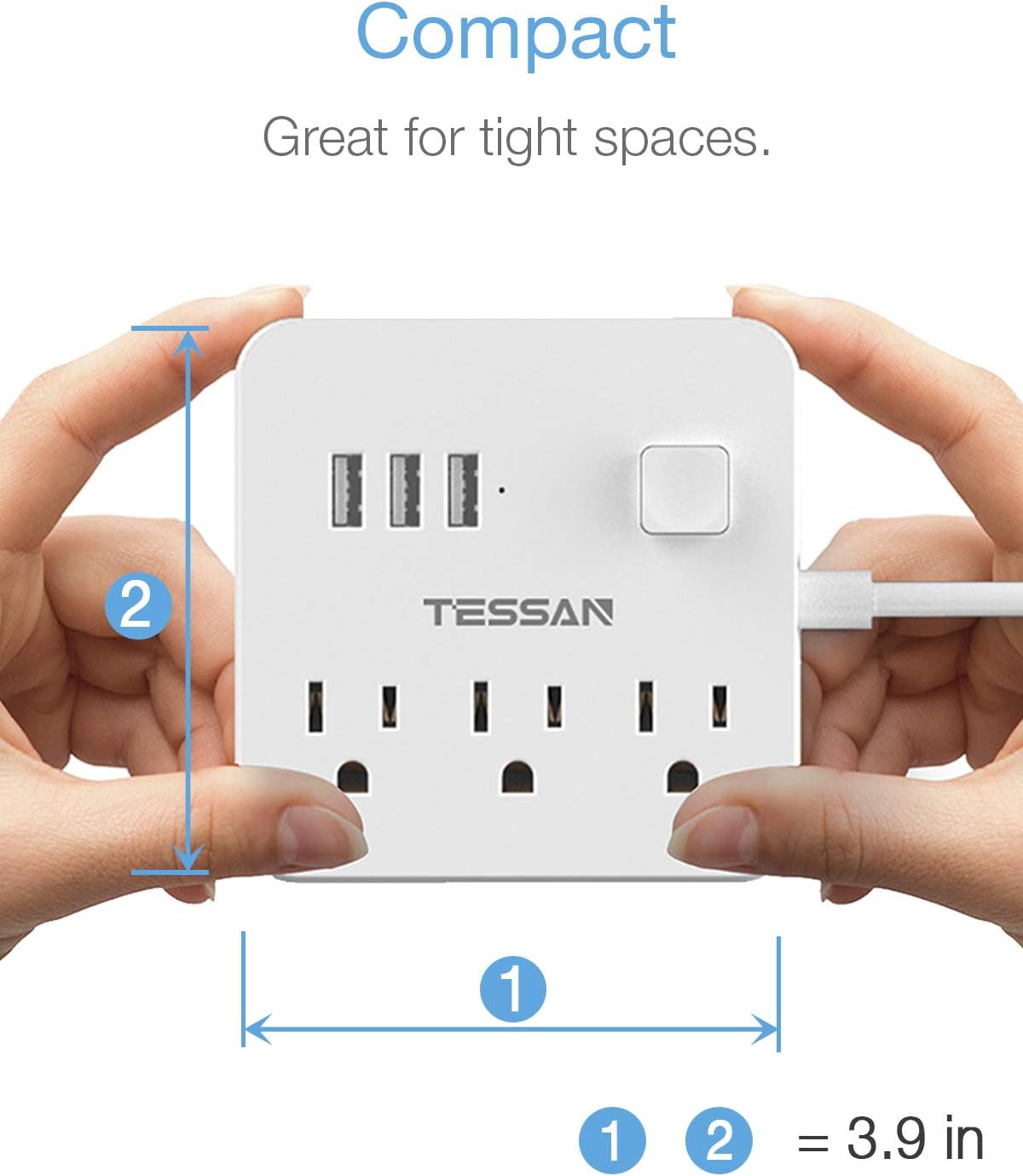 TESSAN Power Strip With 3 USB C Ports, Surge Protection, Convenient ON/OFF Switch