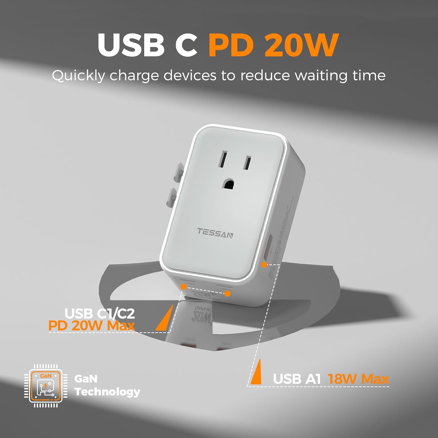 TESSAN Ultra Slim International Power Adapter 20W