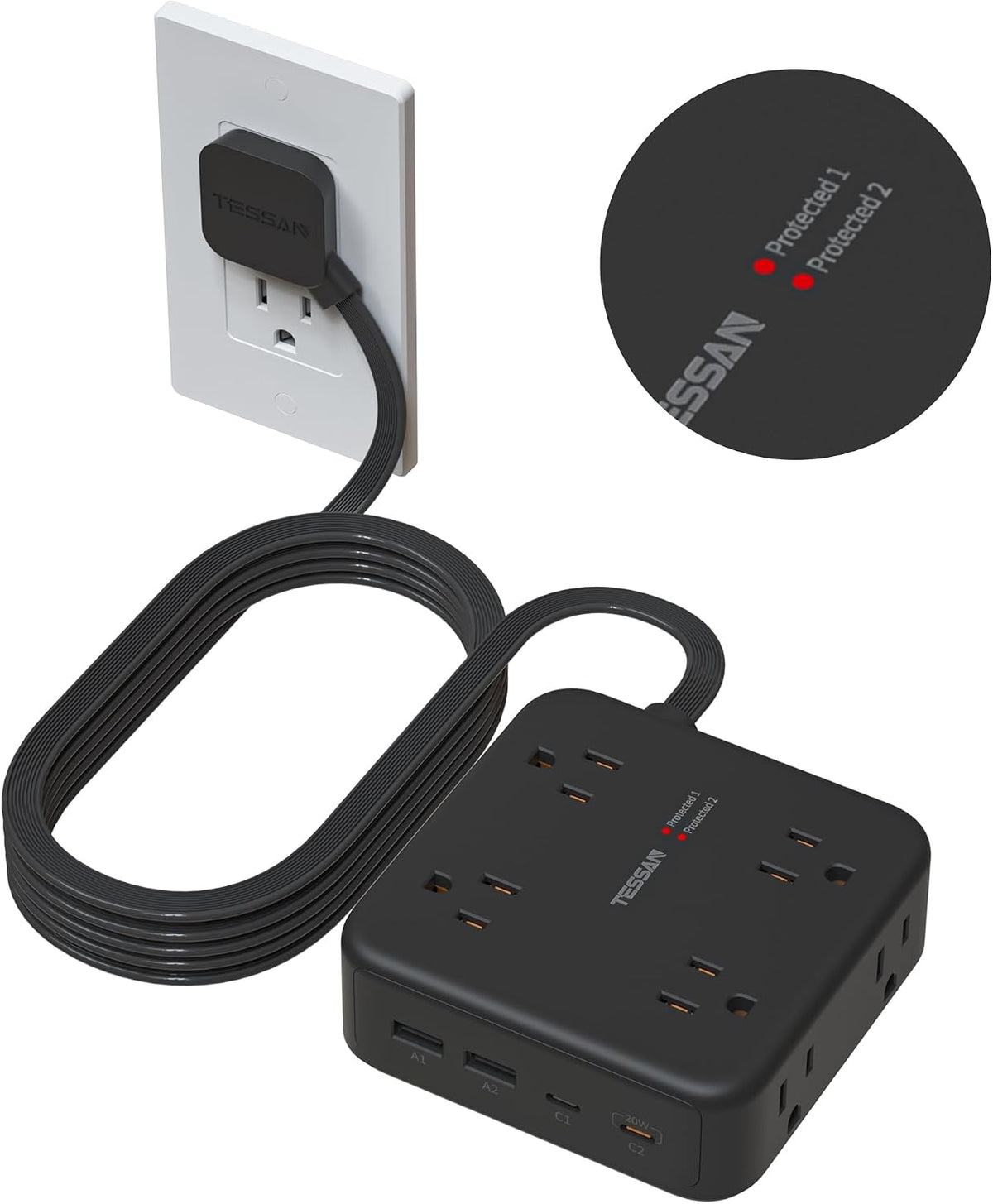 TESSAN 20W Surge Protector Power Strip PS07