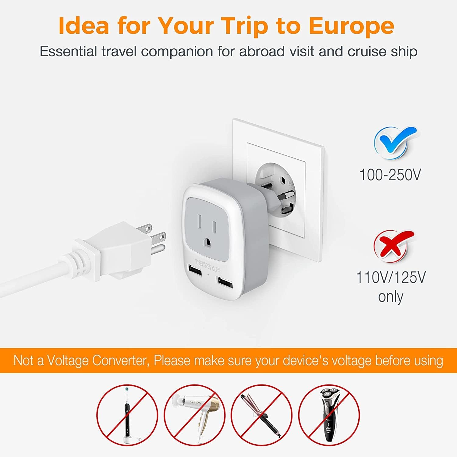 TESSAN Tragbare USB Buchse Adapter mit 2 Outlets 2 USB Lade Ports EU KR  Stecker Mehrere Steckdose Adapter für home Reise - AliExpress