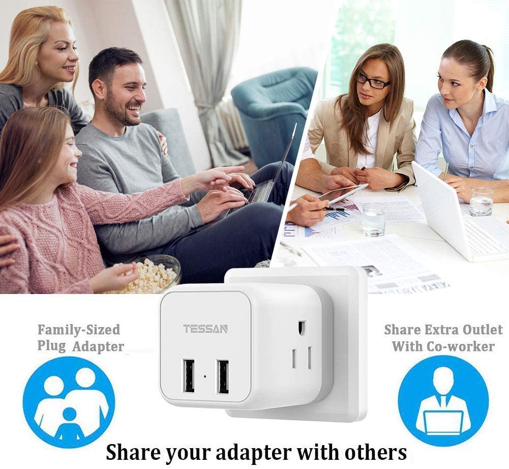 US To Italy Travel Plug Adapter With 3 Outlets 2 USB Ports (Type L Plug)
