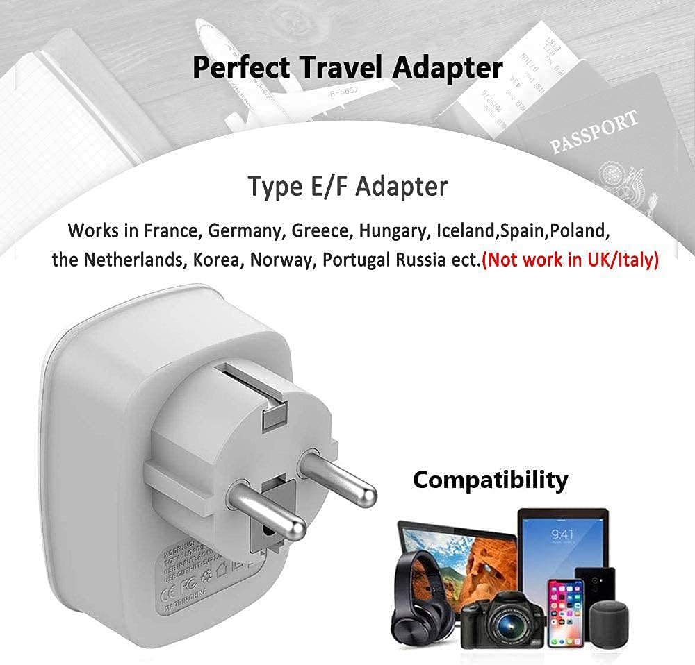 TESSAN European Travel Adapter with 2 USB, 2 Pack