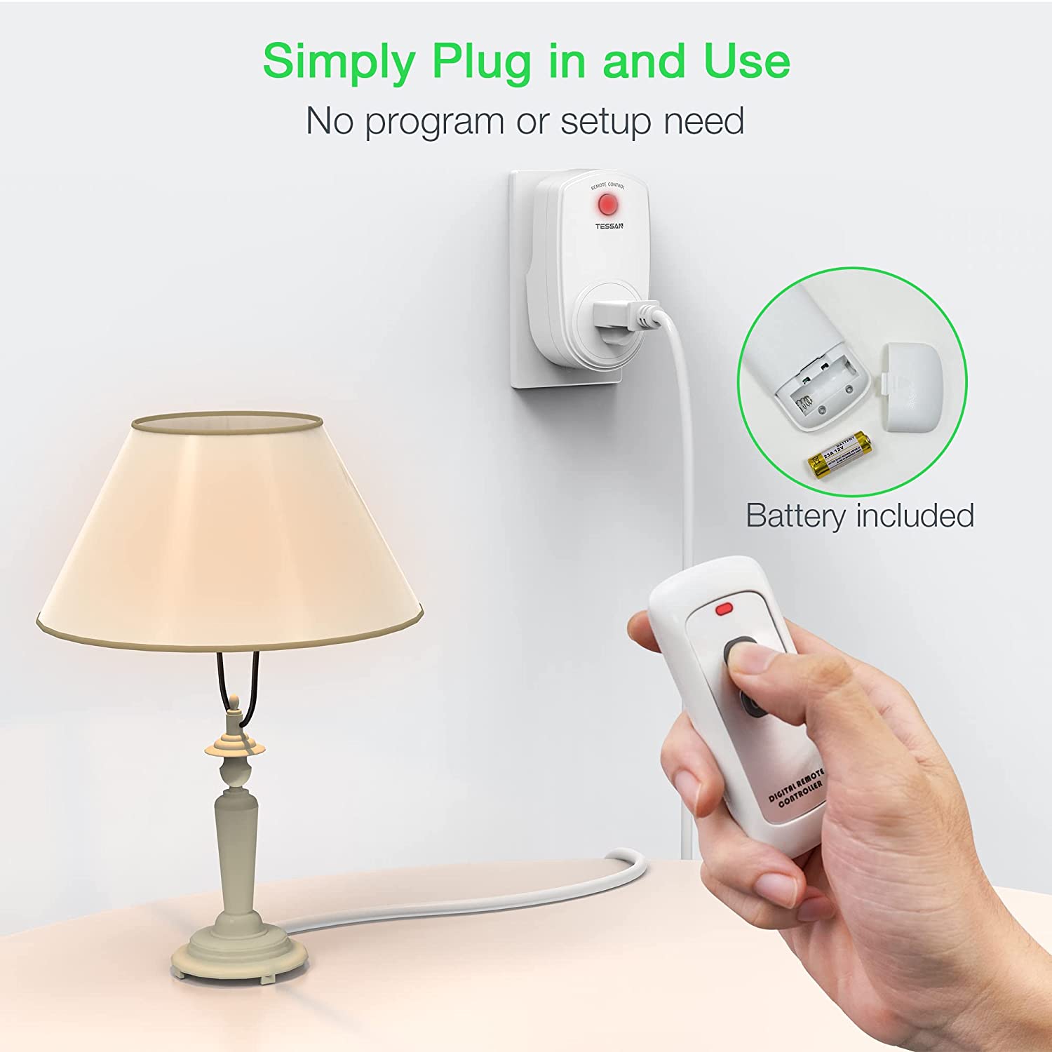 Lights/Fans Wireless Electrical Outlet Plug Switch (1 Remote + 1 Outlet)
