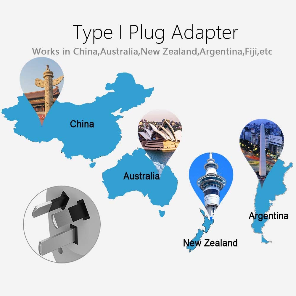 US To Australia/China Travel Adapter with 2 Outlets 2 USB (Type I Plug)