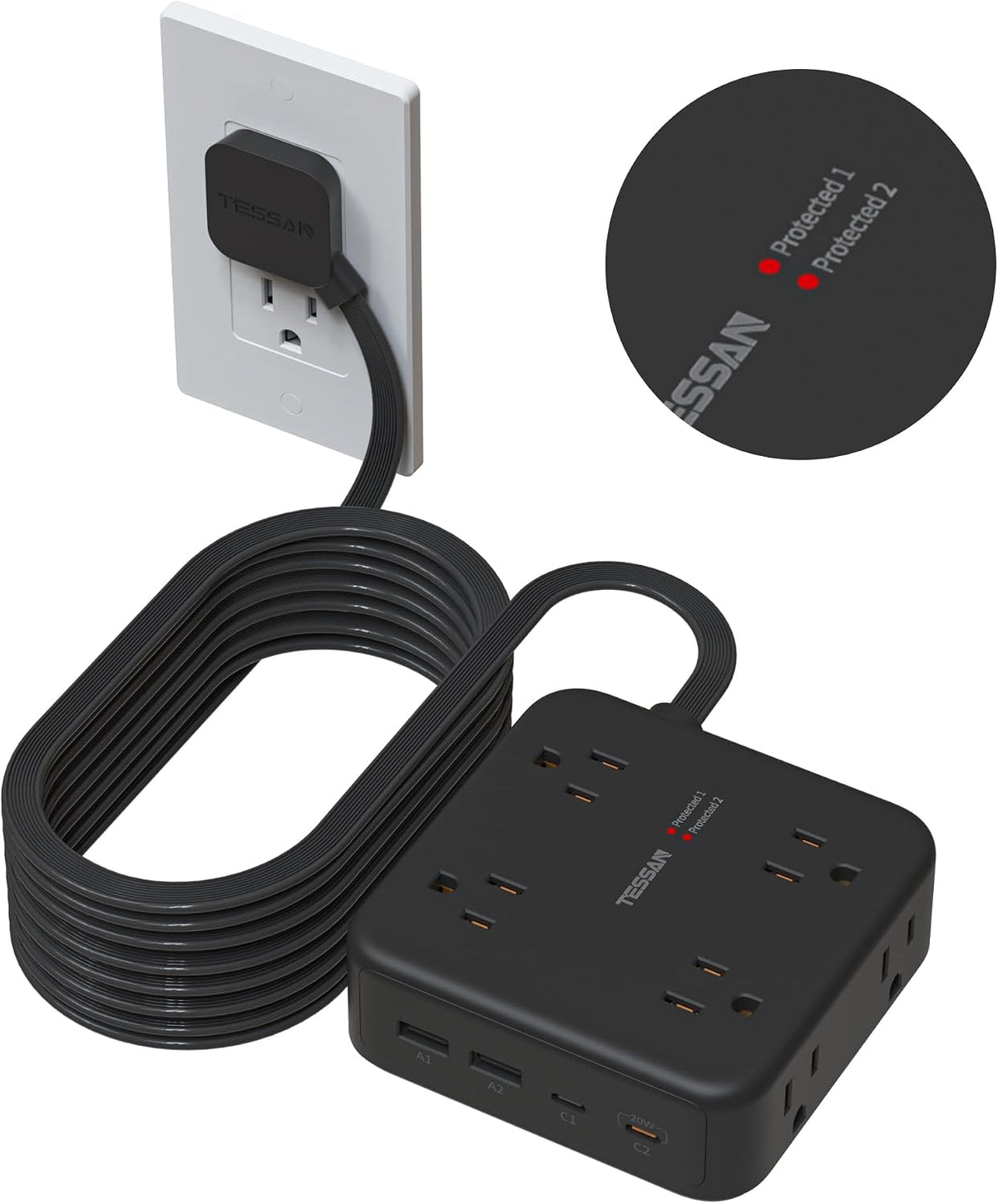 TESSAN 20W Surge Protector Power Strip PS07