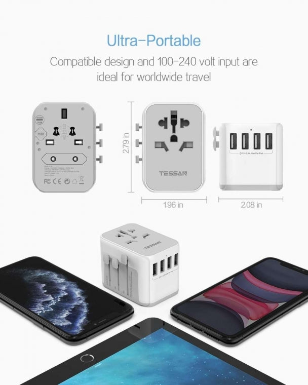 Travel Worldwide All in One Wall Charger Converter with 4 USB Outlets