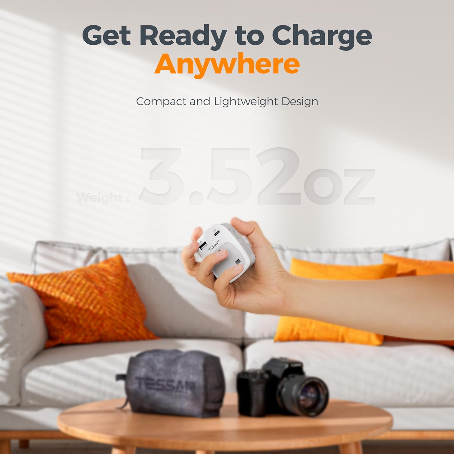 TESSAN UK to US Plug Adapter with AC Outlet 2 USB Ports