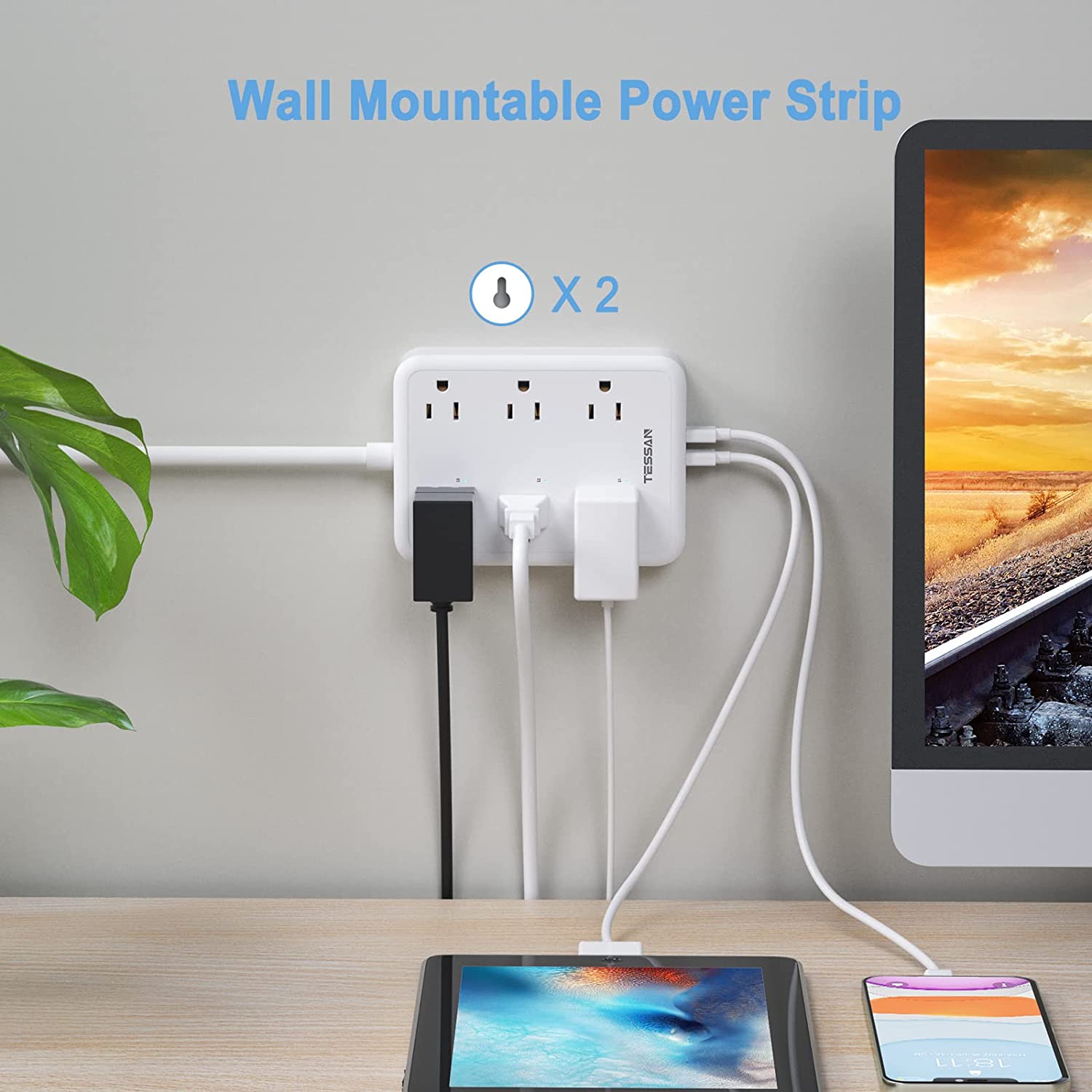 TESSAN WiFi Flat Plug Strip with 3 Smart Outlets and 3 USB Ports, 6 Feet Extension Cord