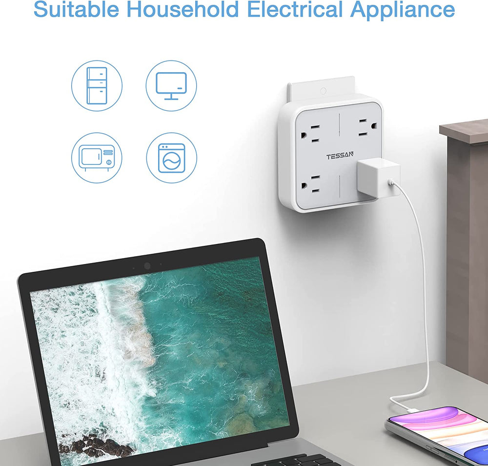 TESSAN Widely Spaced Outlet Extender with 4 Electrical Outlets, 4 in 1