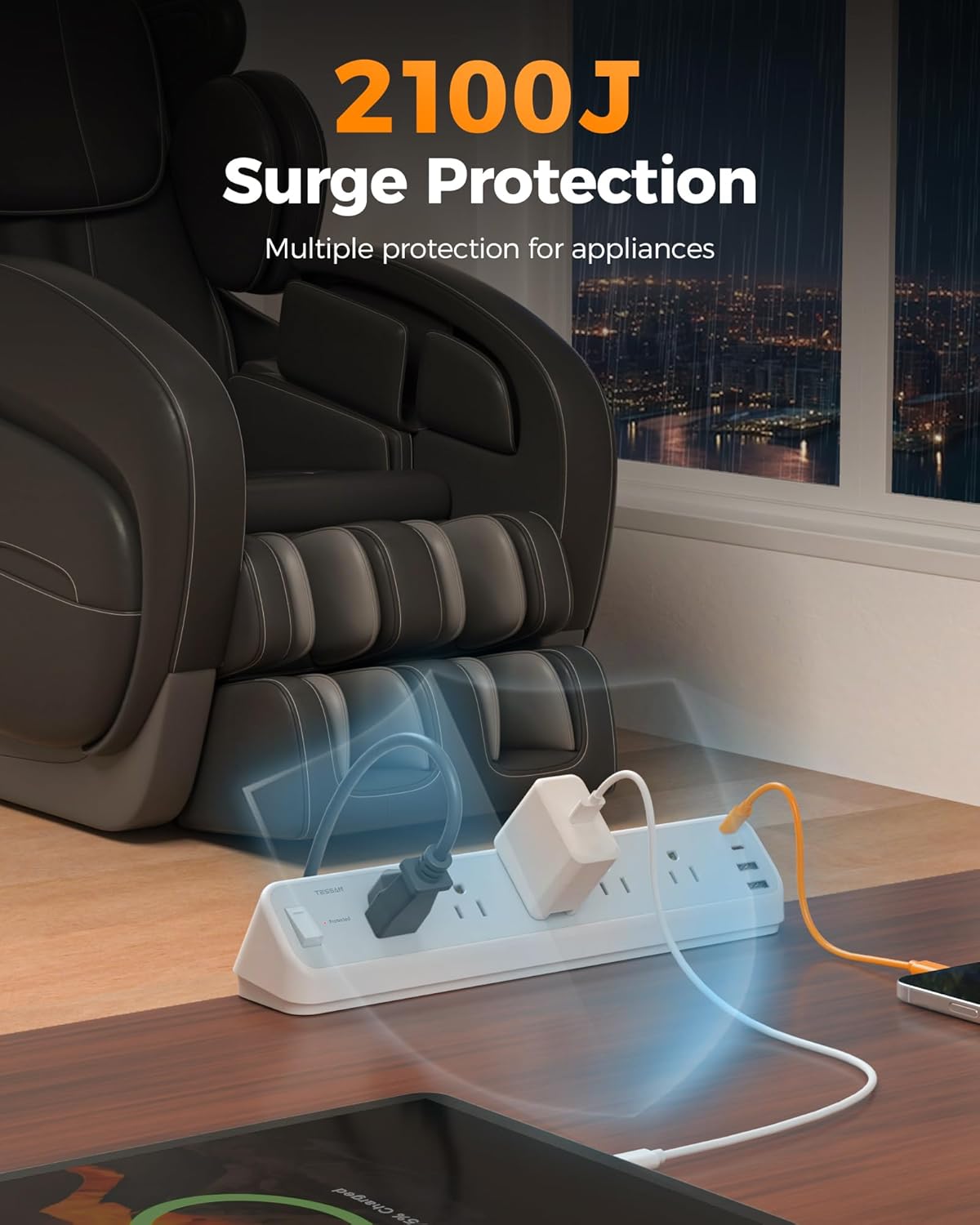 TESSAN Desk Clamp 2100J Surge Protector Power Strip PS06