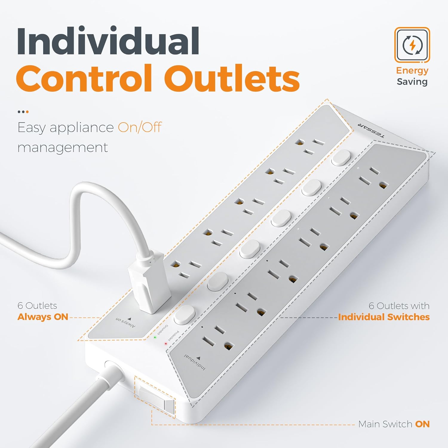 TESSAN 12 Outlets Surge Protector Power Strip 6FT