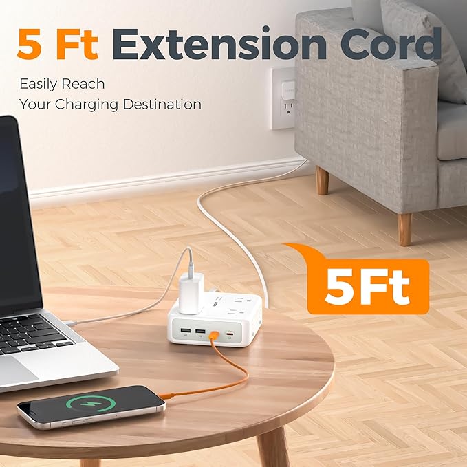 TESSAN Flat Extension Cord Surge Protector Power Strip