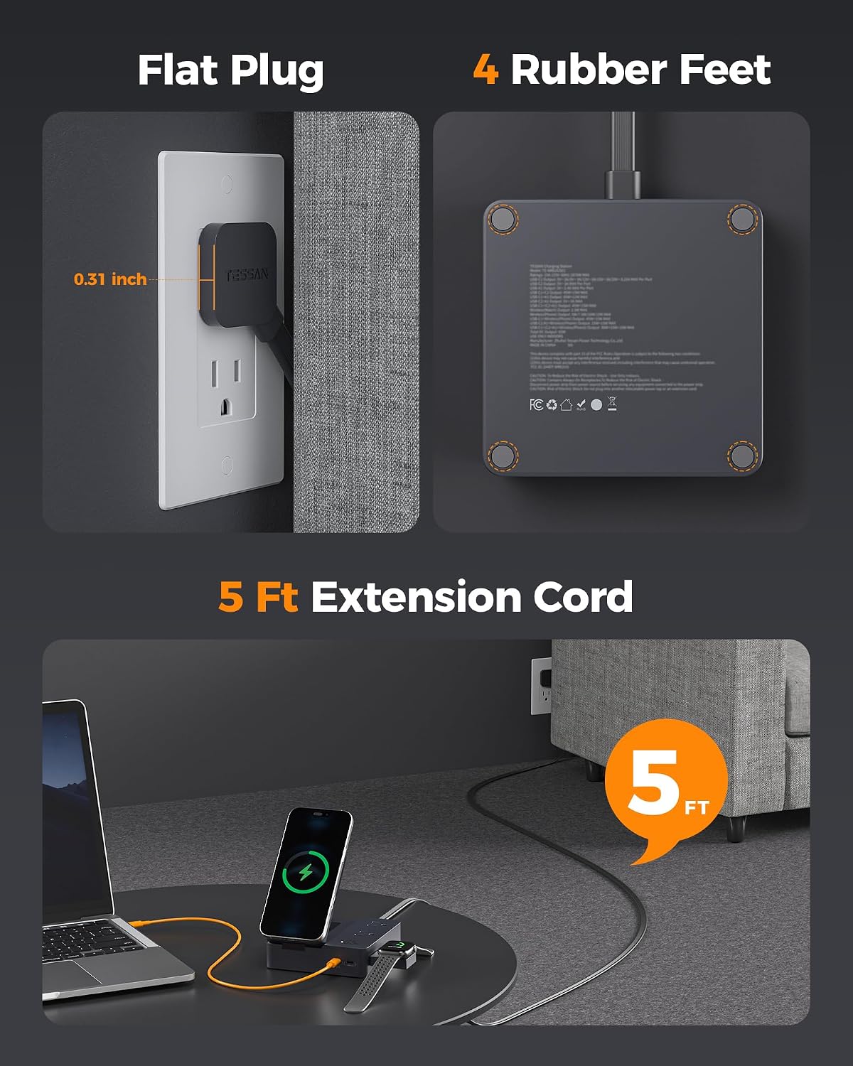 TESSAN Charging Station with Wireless Charger & USB-C Ports