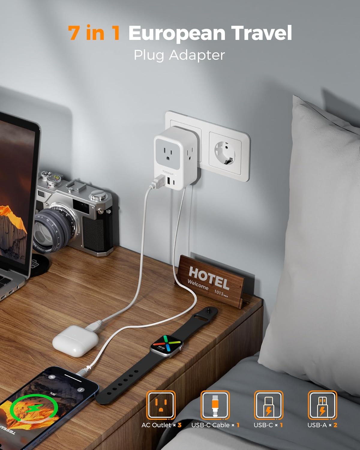 TESSAN European Travel Plug Adapter 2 Pack