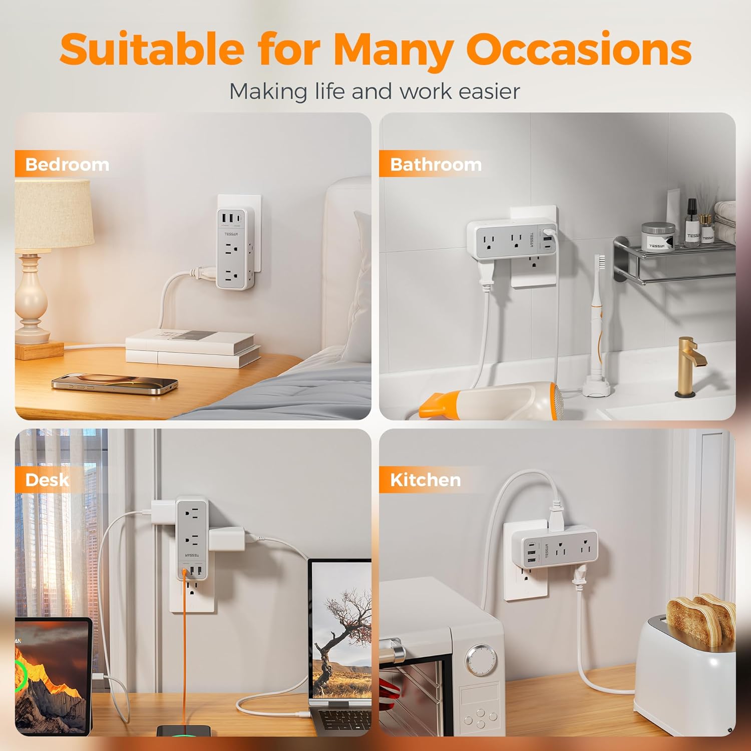 TESSAN Multi Plug Wall Outlet Splitter (360 Rotating Plug) WS04