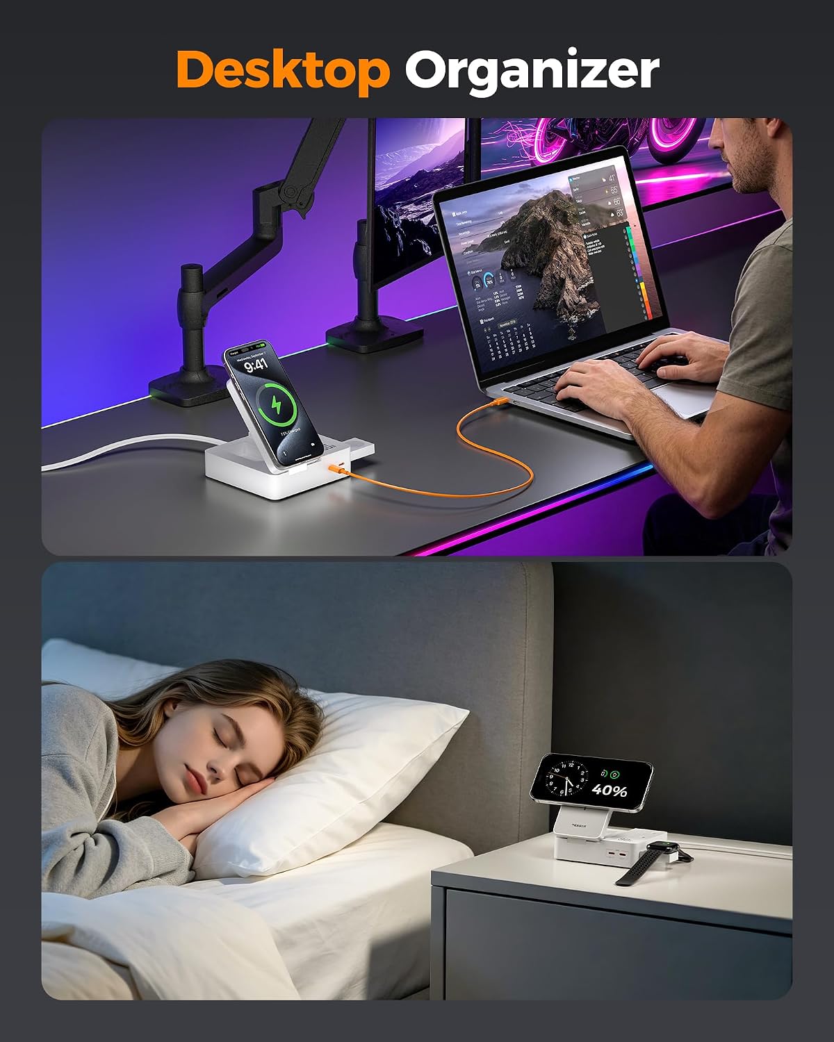TESSAN Charging Station with Wireless Charger & USB-C Ports
