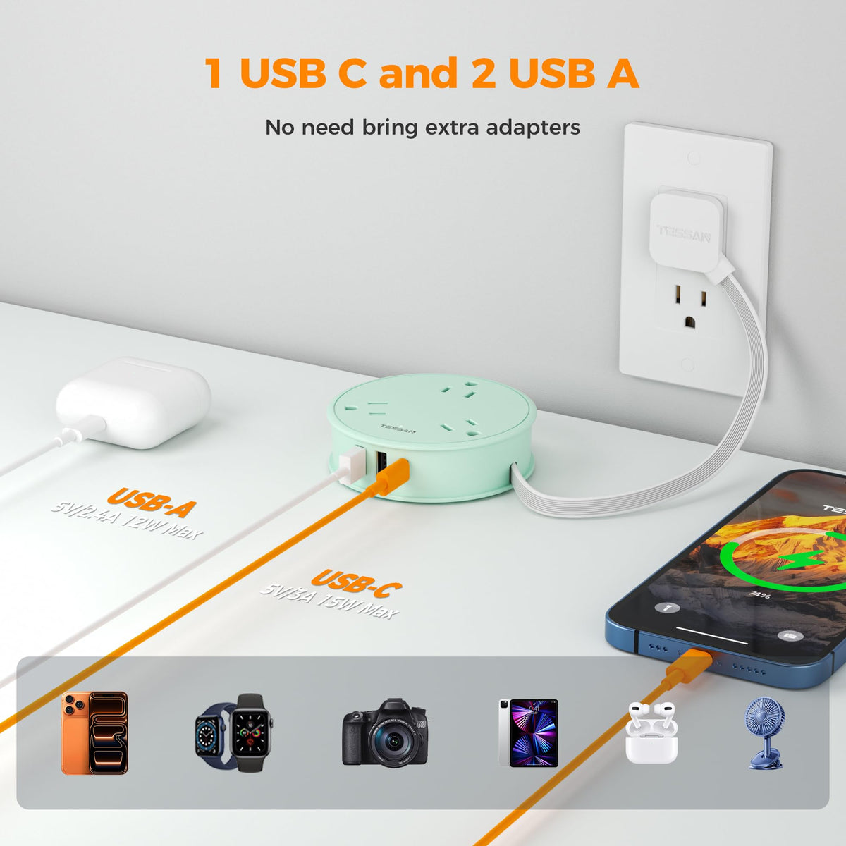 TESSAN 6 in 1 Travel Power Strip PS17
