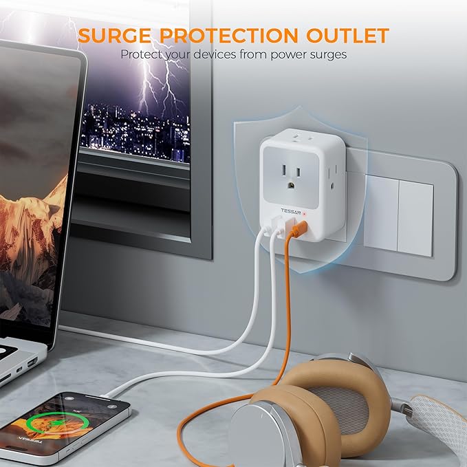 TESSAN Surge Protector Outlet Splitter with 4 AC Outlets 3 USB Ports (1 USB C Port)