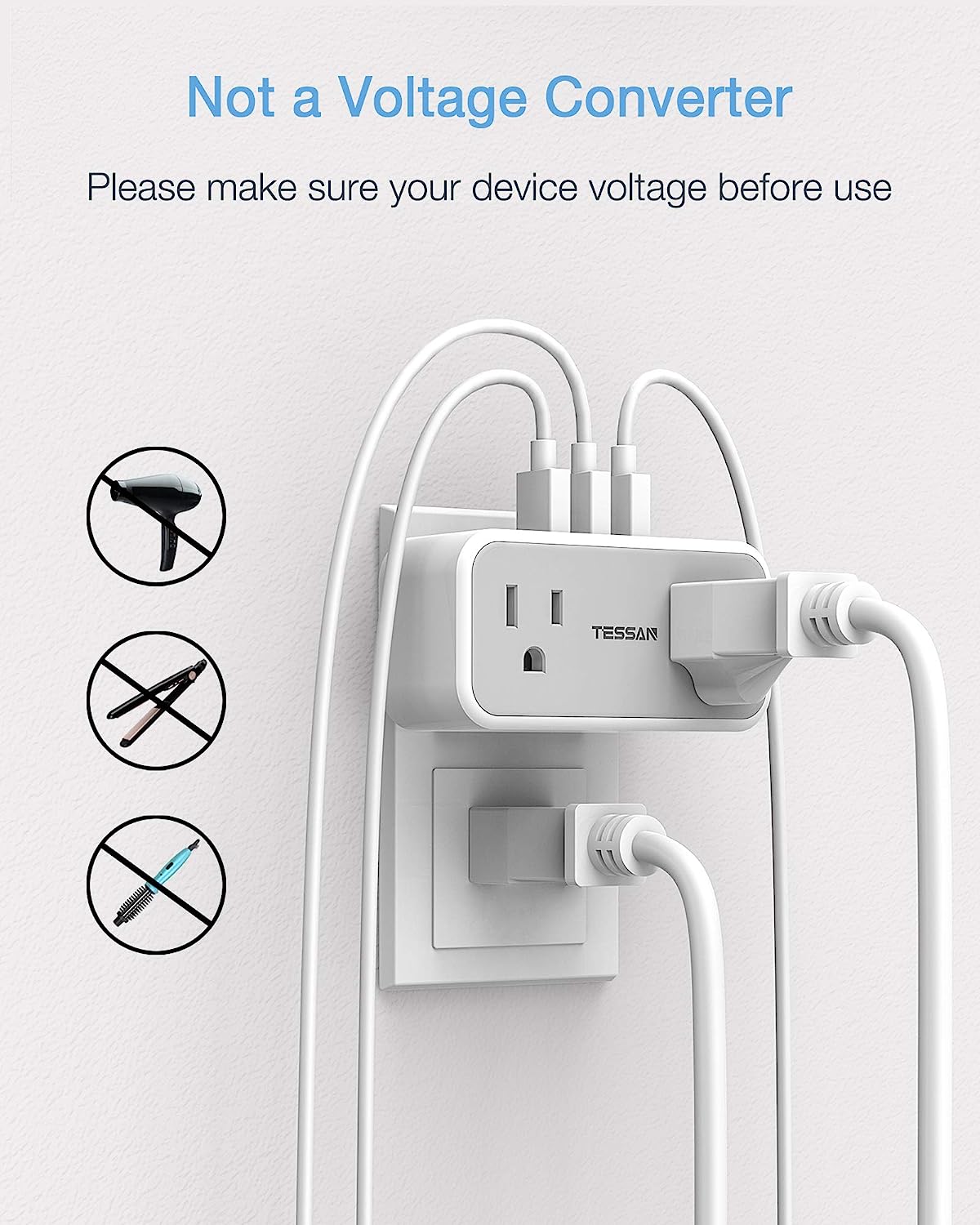 TESSAN US to Japan Plug Adapter with 2 3 Outlets USB Wall Charger