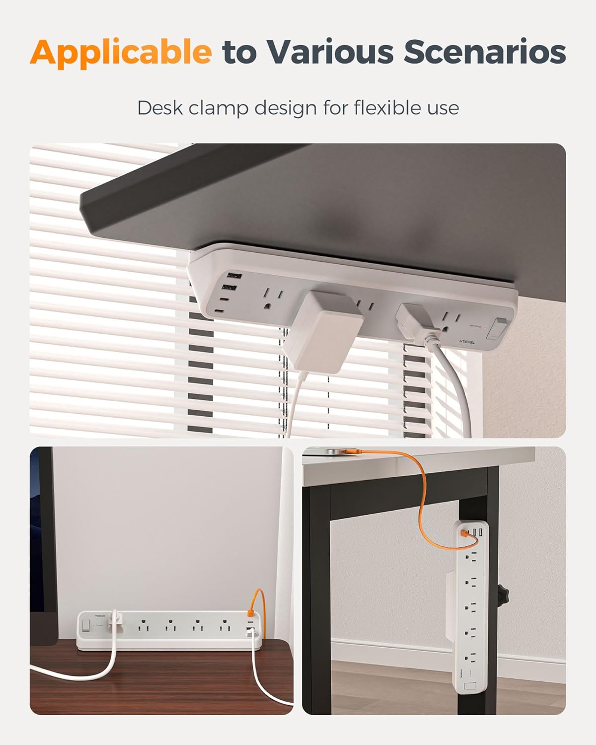TESSAN Desk Clamp 2100J Surge Protector Power Strip PS06