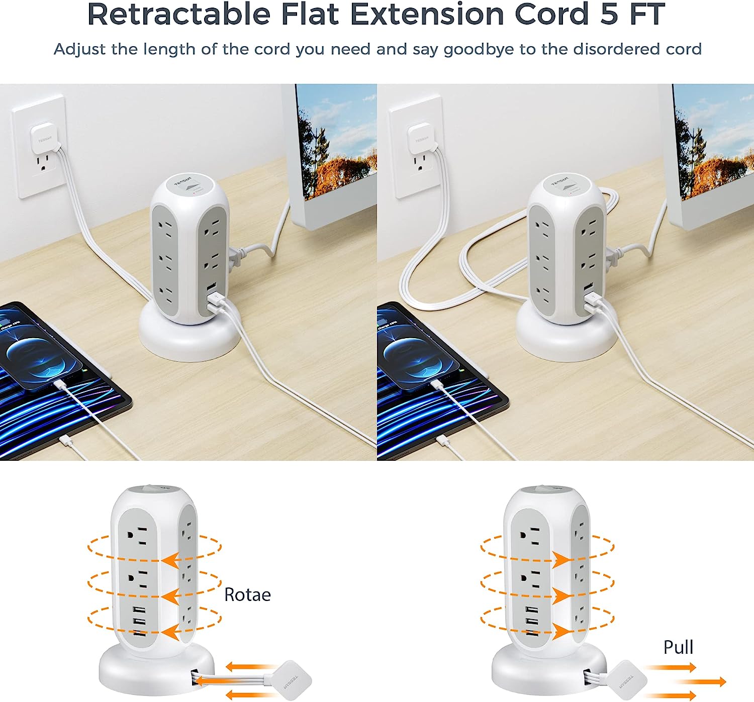 TESSAN Surge Protector 11 Outlets with 3 USB Charging Station