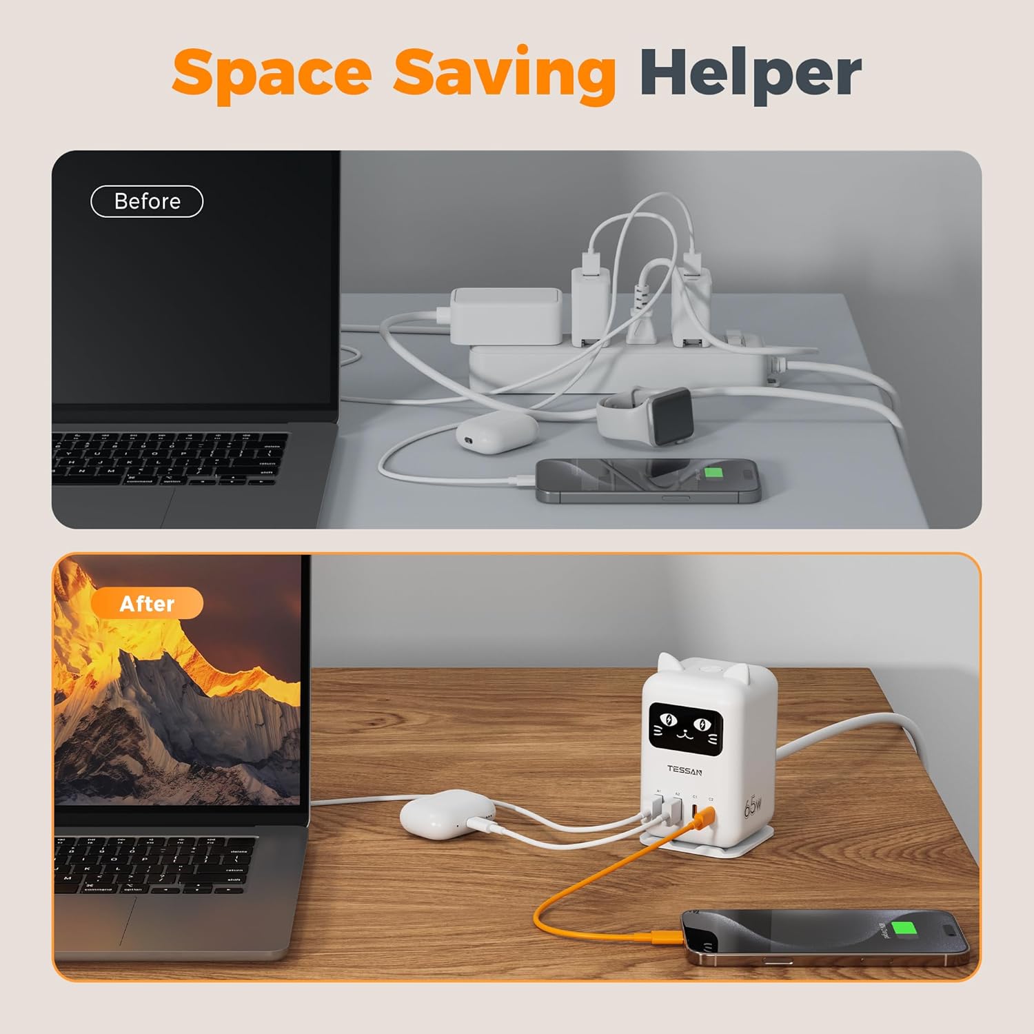 TESSAN PD 65W USB C Charging Station CS07