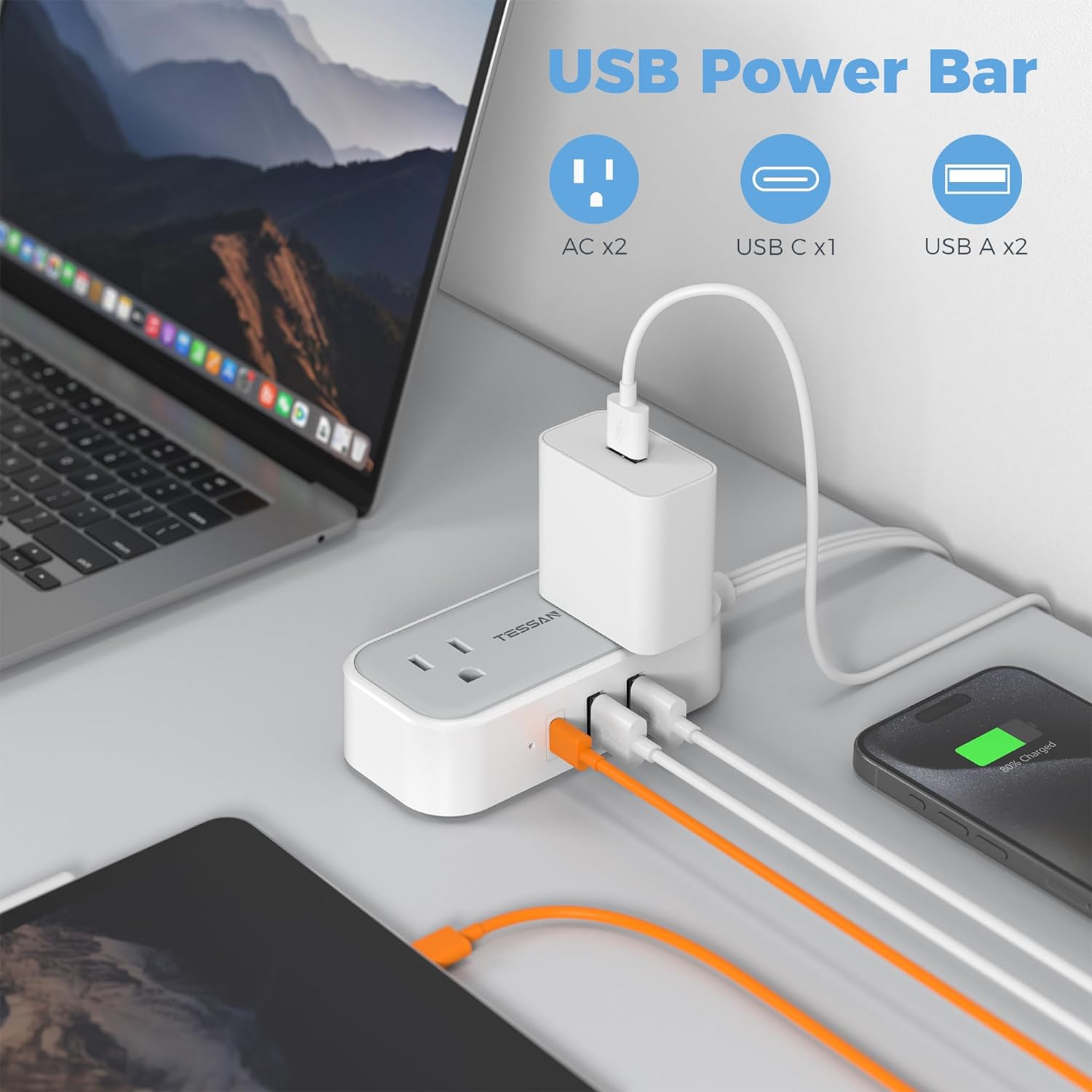 Tessan Flat Plug Power Strip 10 FT