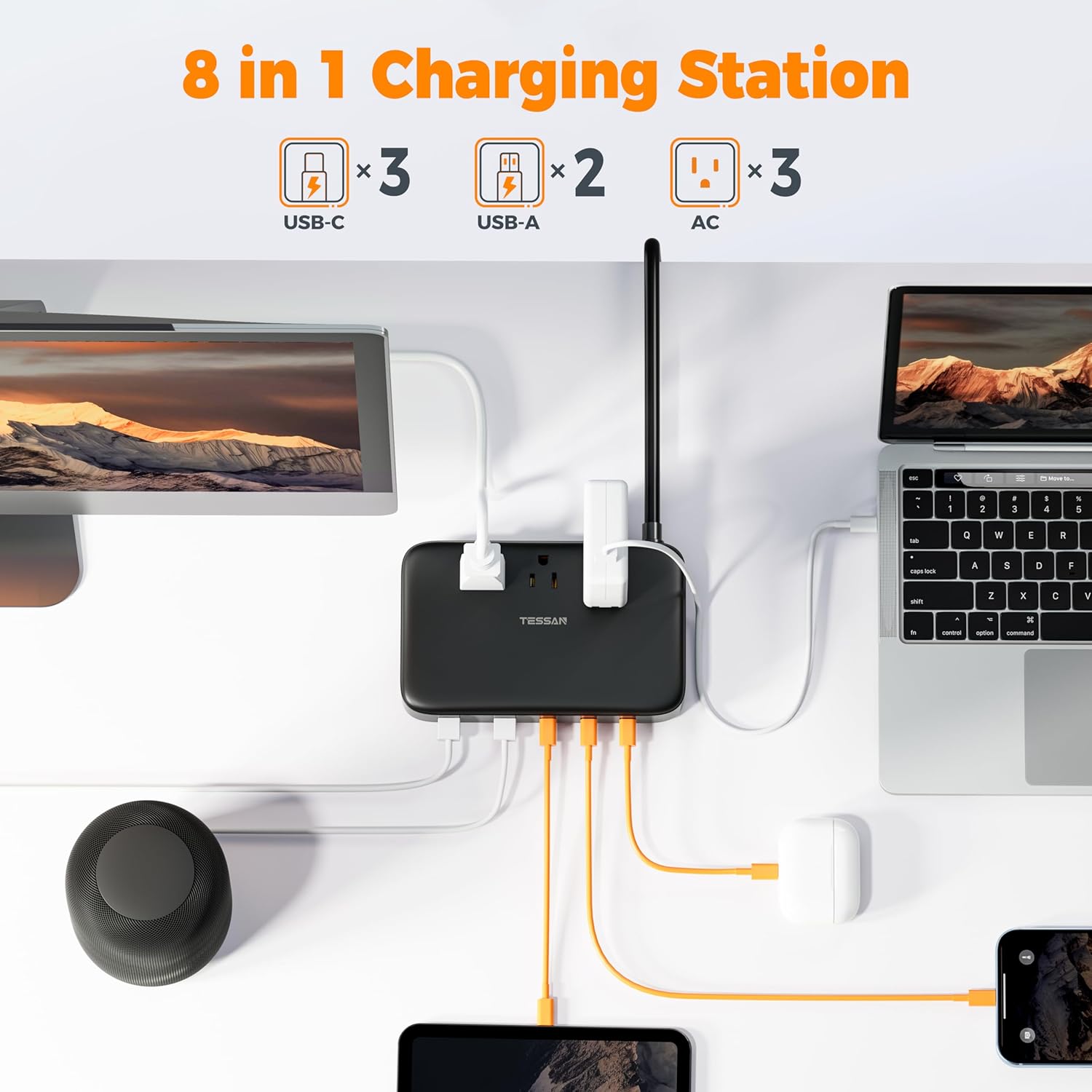 TESSAN Multiple Devices Fast Charging Station - Black