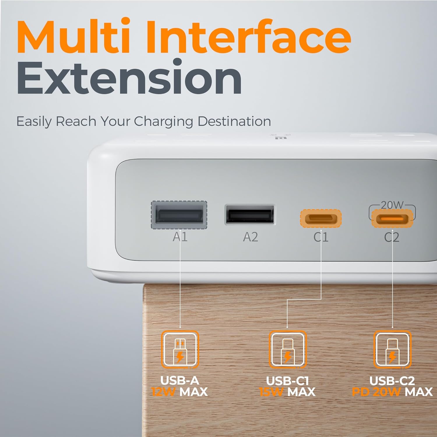 TESSAN Flat Extension Cord Surge Protector Power Strip