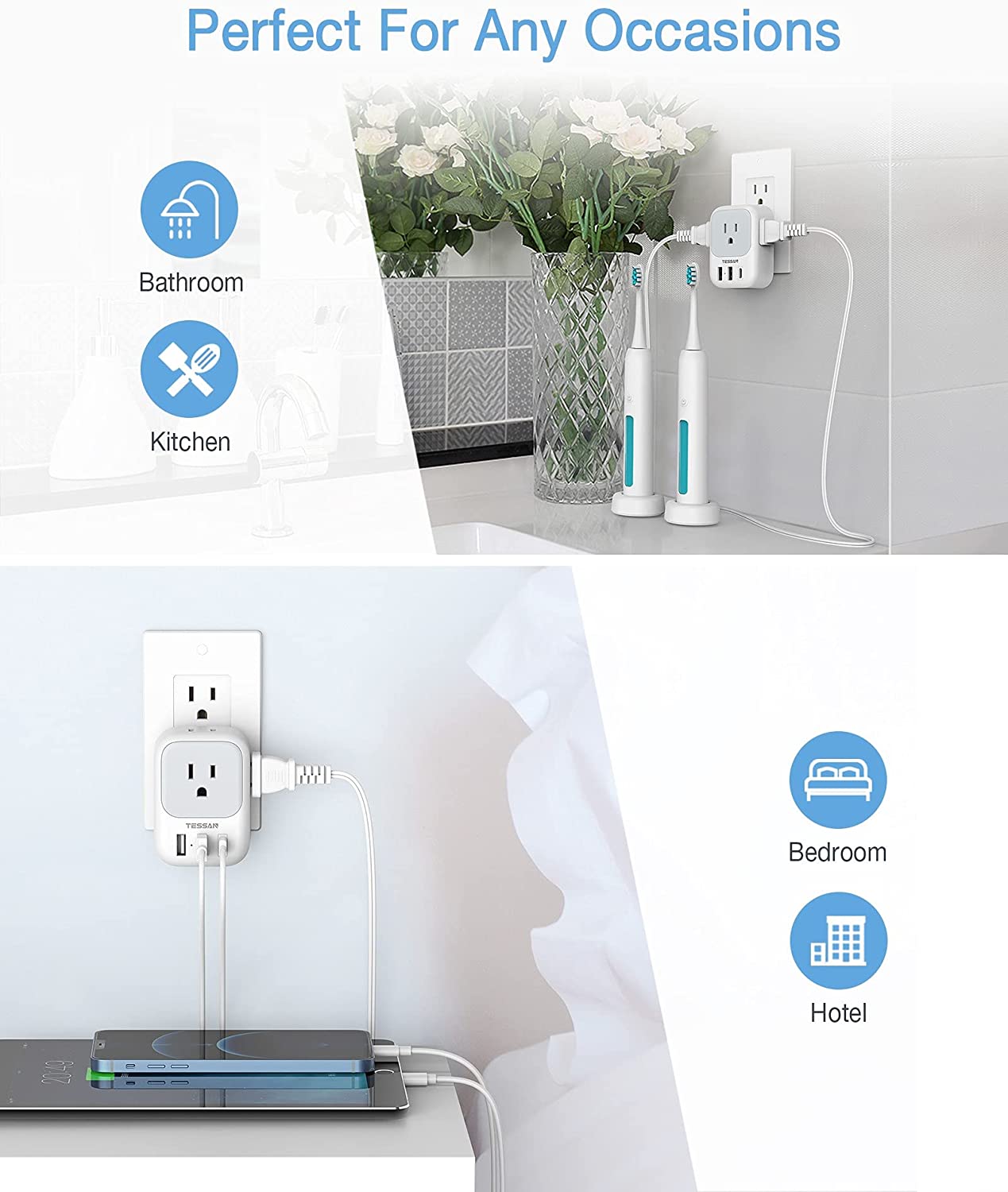 Multi Plug Outlet Extender With 4 Outlet 3 USB Wall Charger (Fast Charging PD 20W)