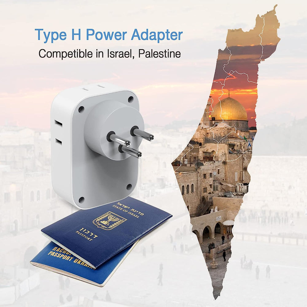 TESSAN US to Israel Plug Adapter with 4 American Outlets 3 USB Charger