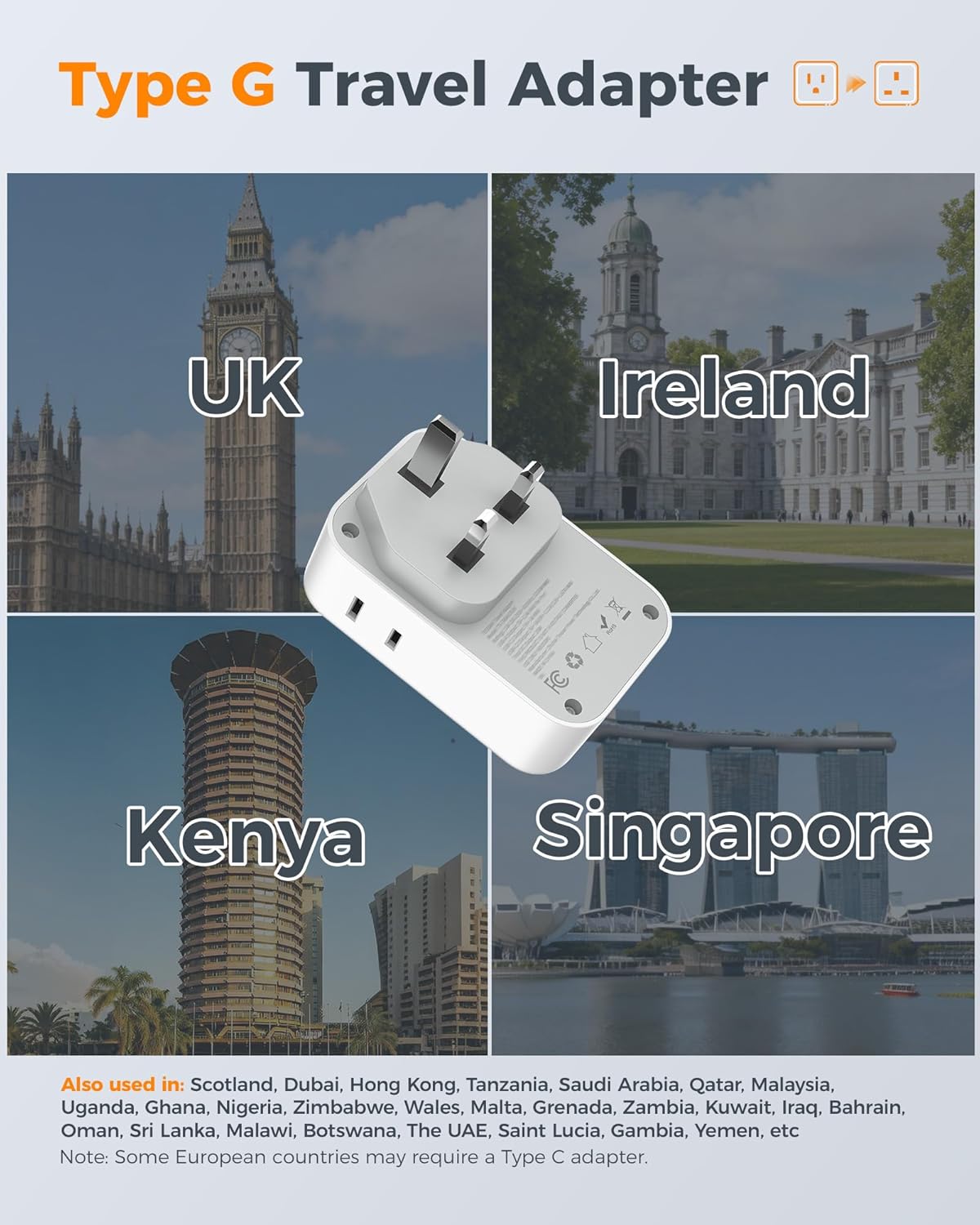 TESSAN UK Travel Adapter with 20W USB-C Fast Charging