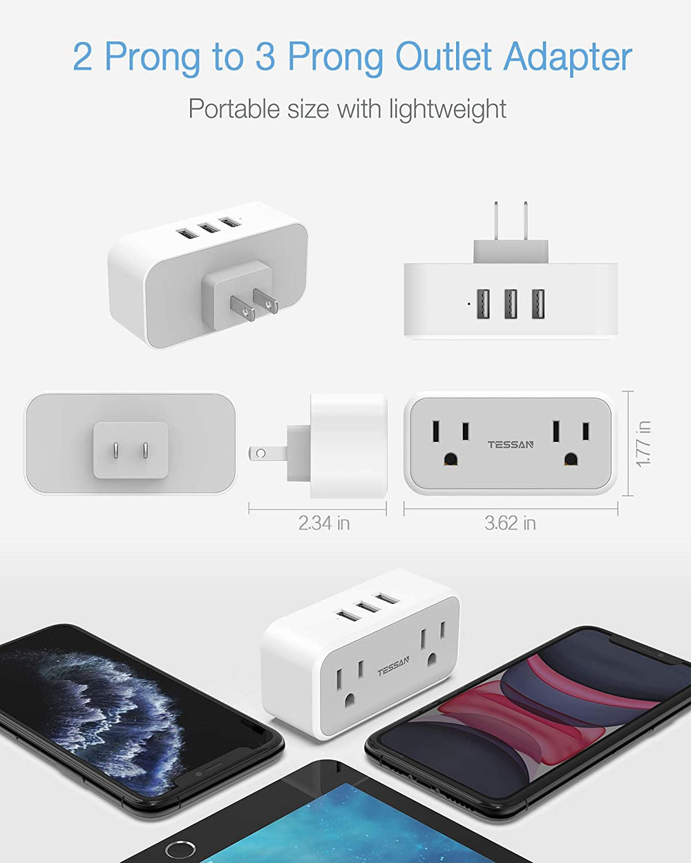 TESSAN US to Japan Plug Adapter with 2 3 Outlets USB Wall Charger