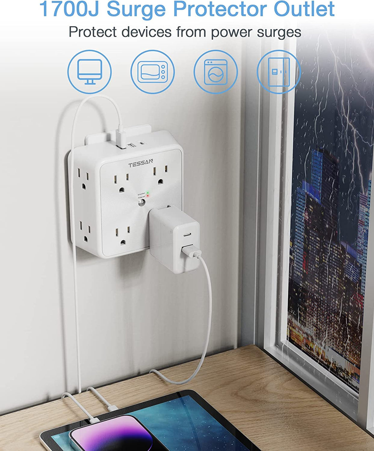 TESSAN Surge Protector Outlet Extender, 8 Multi Outlet Splitter with 3