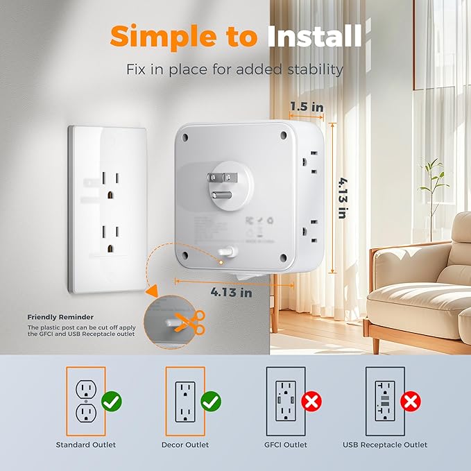 TESSAN Wall Surge Protector Plug Extender WM1026