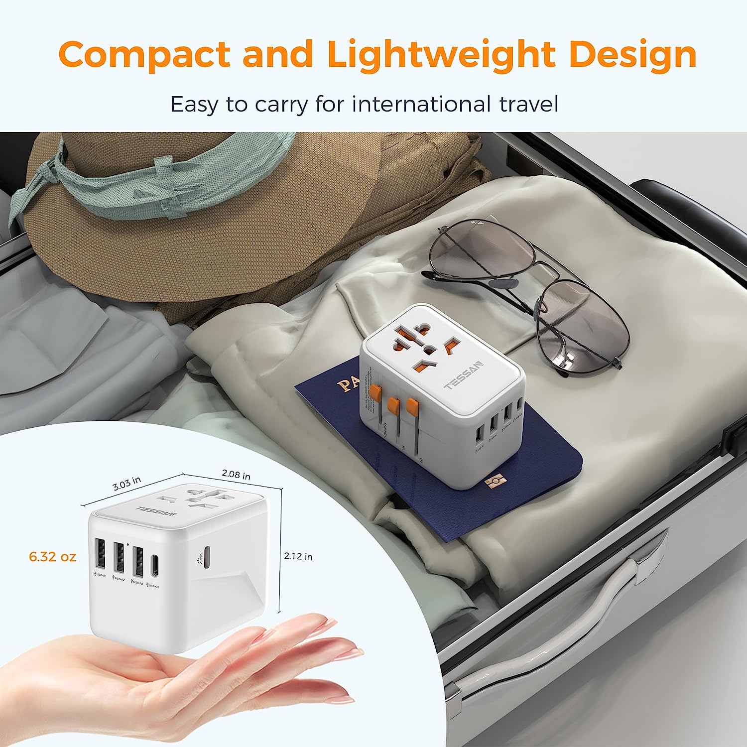Universal Travel Adapter with 2 USB C and 3 USB Ports (Fast Charging PD 45W)