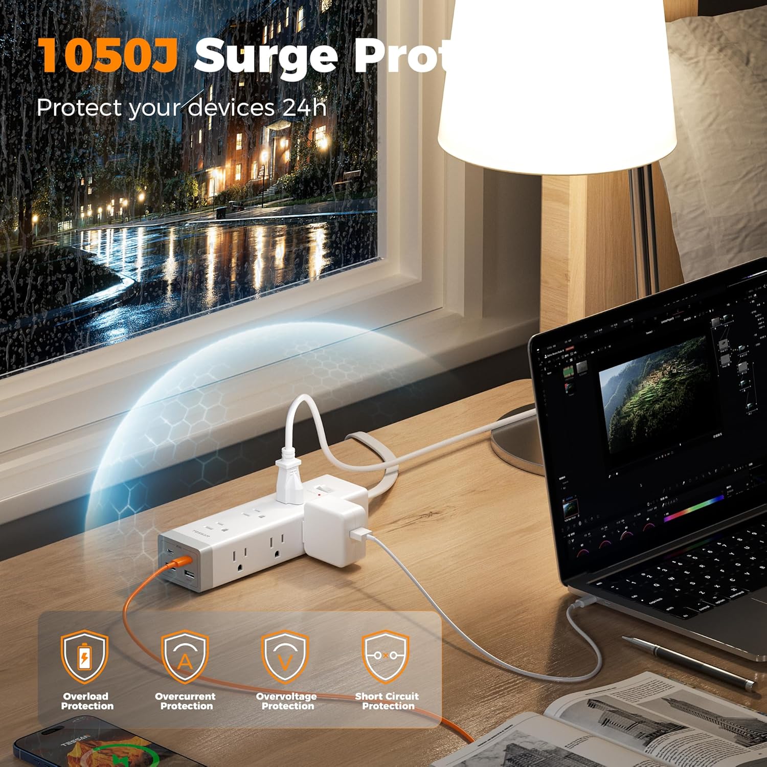 TESSAN 10 FT Surge Protector PD 20W PS09