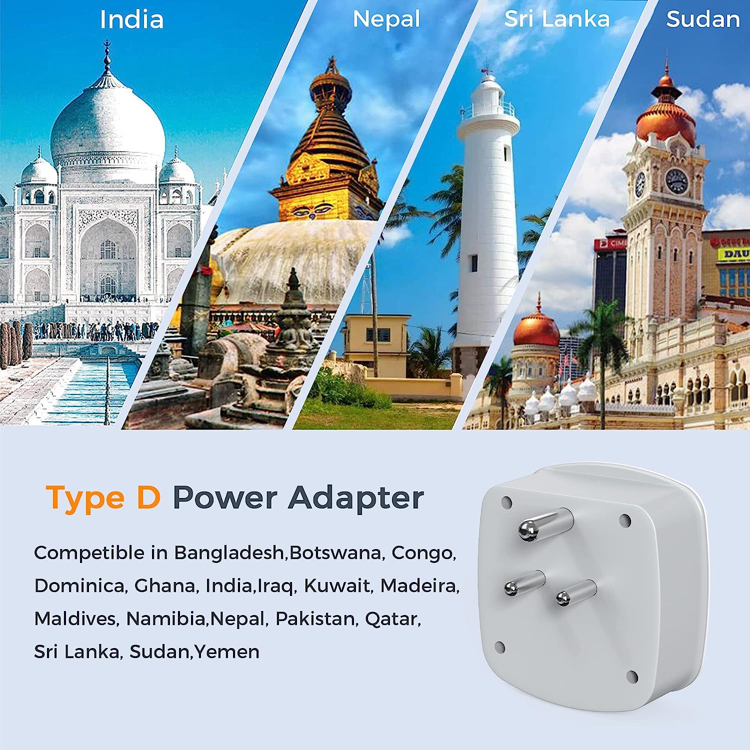 TESSAN US to India Plug Adapter with 2 USB Charger Ports 2 American Outlets