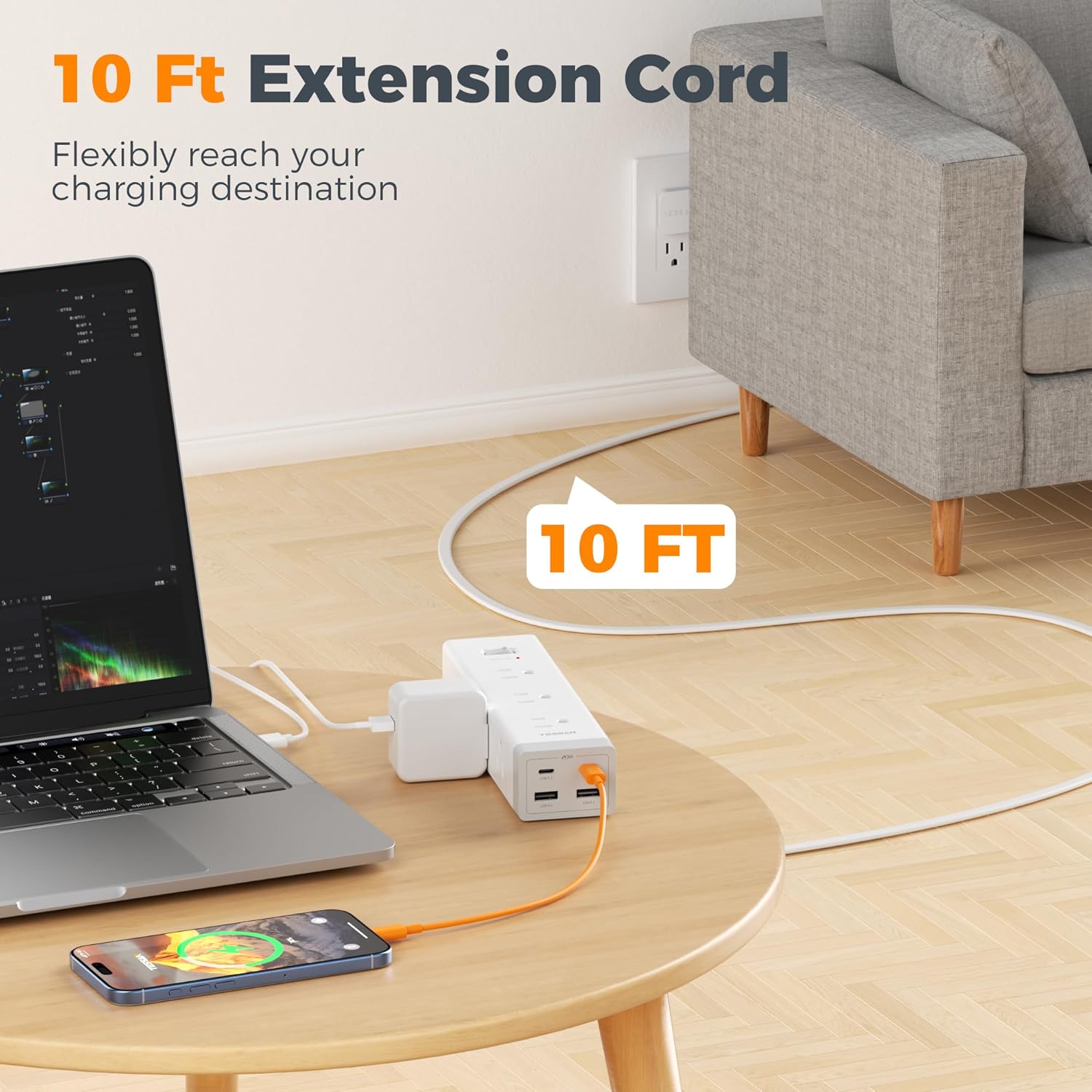 TESSAN 10 FT Surge Protector PD 20W PS09