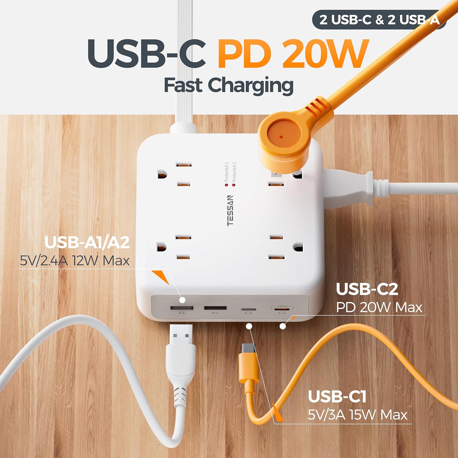 TESSAN 15 Ft Surge Protector Power Strip PS07