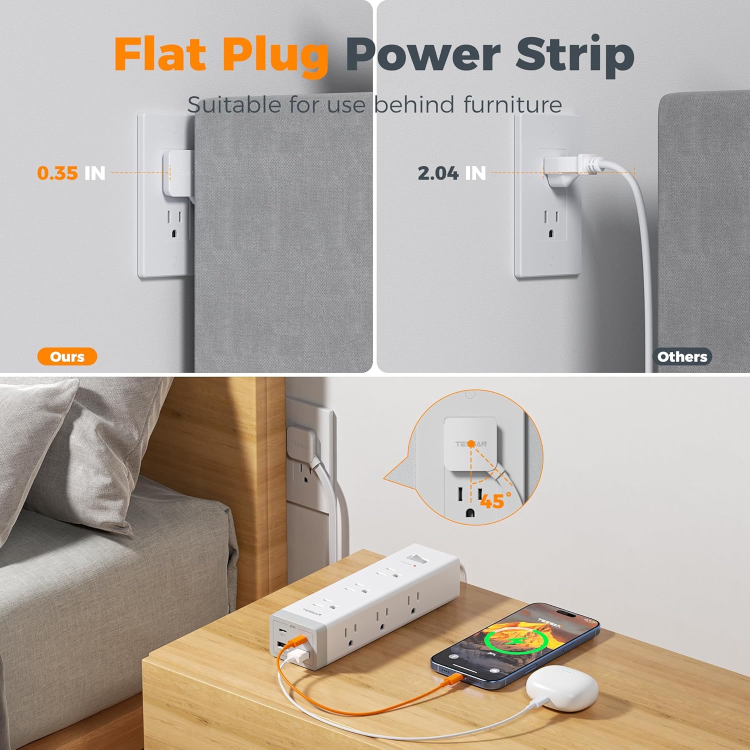 TESSAN 10 FT Surge Protector PD 20W PS09
