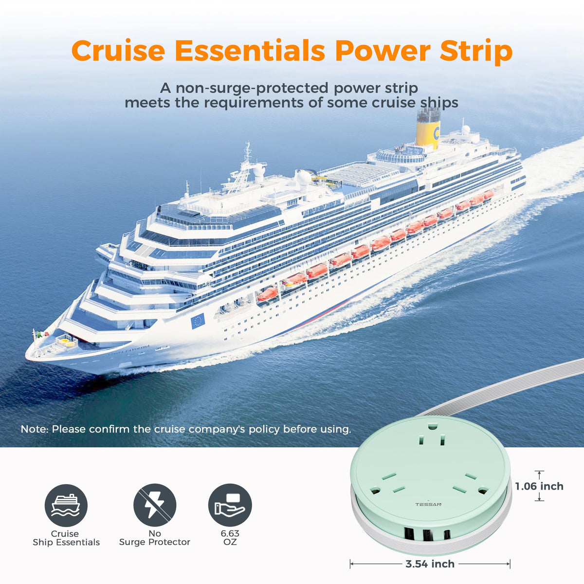 TESSAN 6 in 1 Travel Power Strip PS17