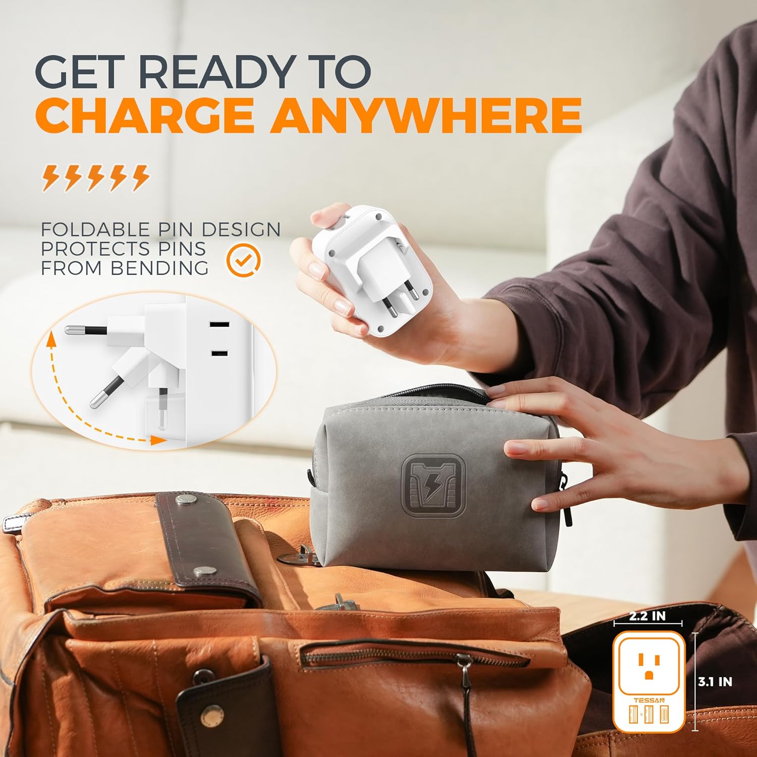 TESSAN US to European Travel Plug Adapter Type C